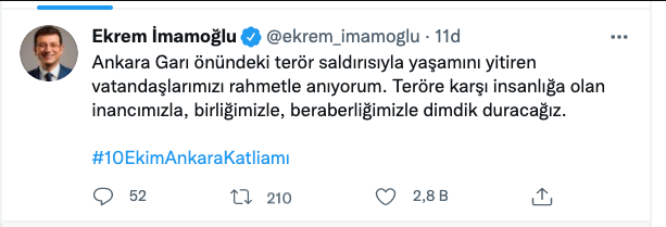 Ekrem İmamoğlu'ndan 10 Ekim Ankara Katliamı paylaşımı - Resim : 1