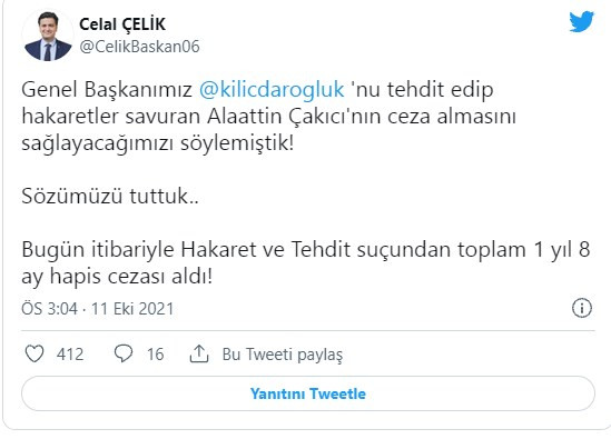 Kılıçdaroğlu'na tehdit mektubu yazan Alaattin Çakıcı'nın cezası belli oldu - Resim : 1