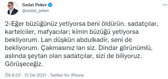 Sedat Peker'den 'ölüm listesi' çıkışı: 'Benimle birlikte bazı muhalif gazeteciler de yer alıyor' - Resim : 2