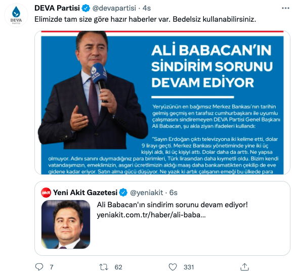 DEVA Partisi Yeni Akit'i böyle ti'ye aldı: Size göre haberlerimiz var... - Resim : 1