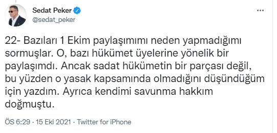 1 Ekim'i işaret etmişti: Sedat Peker, neden paylaşım yapmadığını açıkladı - Resim : 1