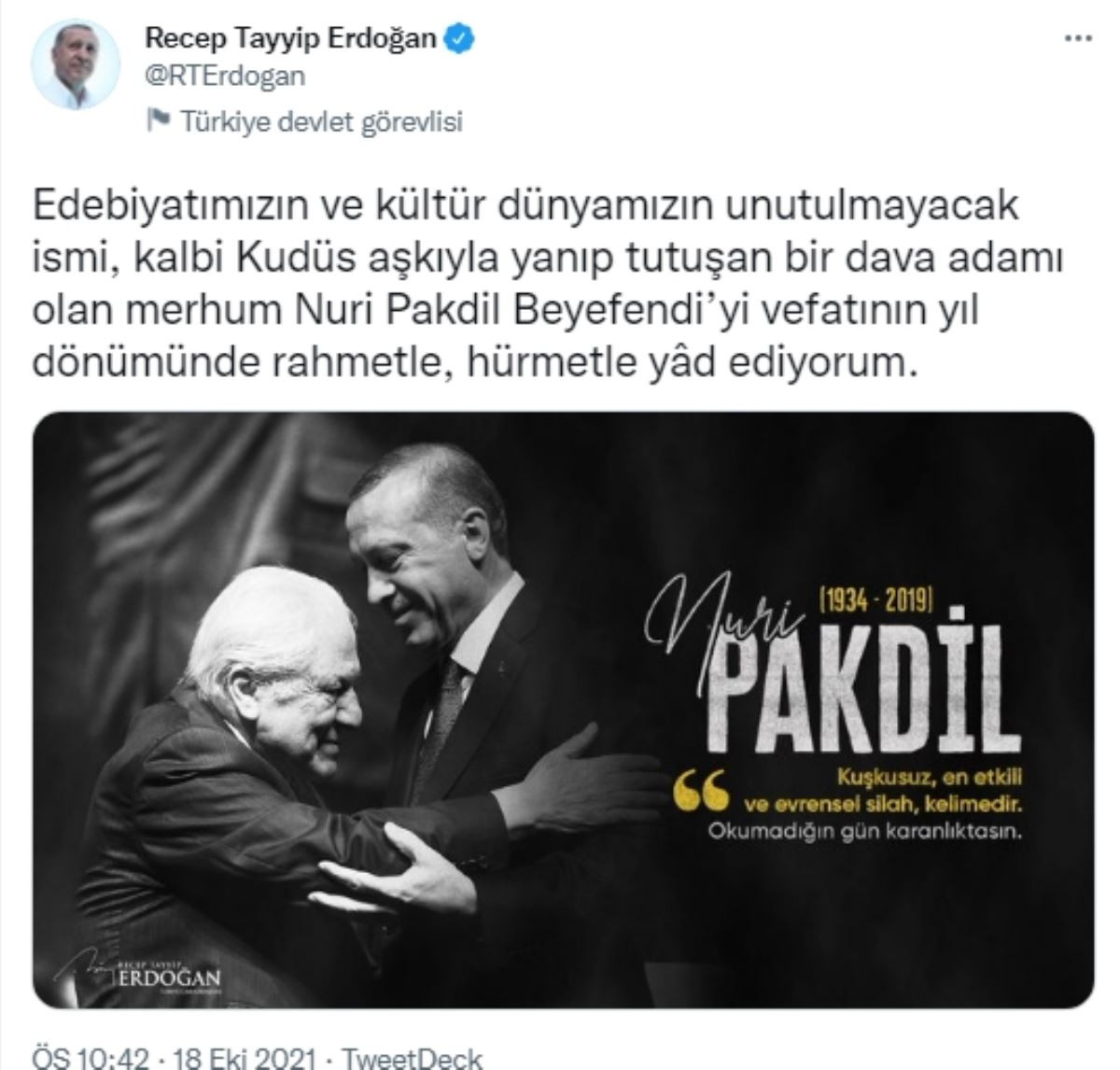 Erdoğan'dan Atatürk'e 'firavun' diyen Pakdil için anma mesajı! - Resim : 1