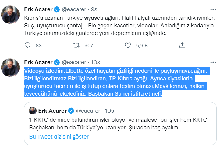 Erk Acarer, Peker'in işaret ettiği şantaj videosunu 'izledim' dedi, Ersan Saner'i istifaya çağırdı - Resim : 1