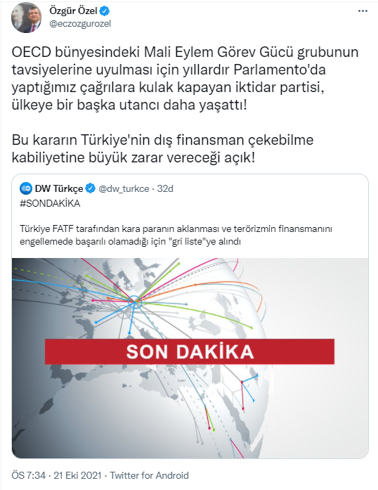 Türkiye gri listeye alındı, CHP'den ilk yorum geldi! 'Ülkeye bir başka utancı yaşattı' - Resim : 2