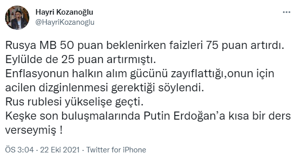 Rusya faizleri arttırdı: 'Keşke Putin Erdoğan'a kısa bir ders verseymiş!' - Resim : 1