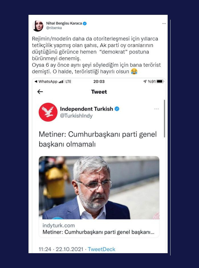 Nihal Bengisu Karaca’dan Mehmet Metiner’e: Tetikçi, teröristliği hayırlı olsun! - Resim : 1