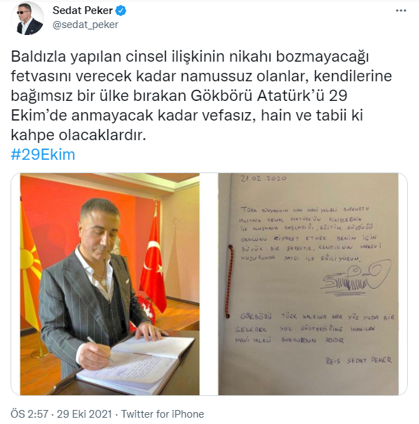 Sedat Peker'den Atatürk'ü anmayan Diyanet'e: 'Baldızla yapılan cinsel ilişkinin nikahı bozmayacağı...' - Resim : 2