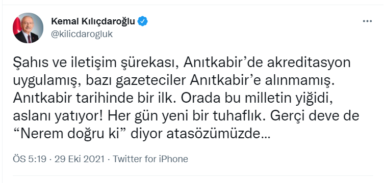 Kılıçdaroğlu'ndan Erdoğan'a Anıtkabir tepkisi: 'Şahıs ve iletişim şürekası...' - Resim : 1