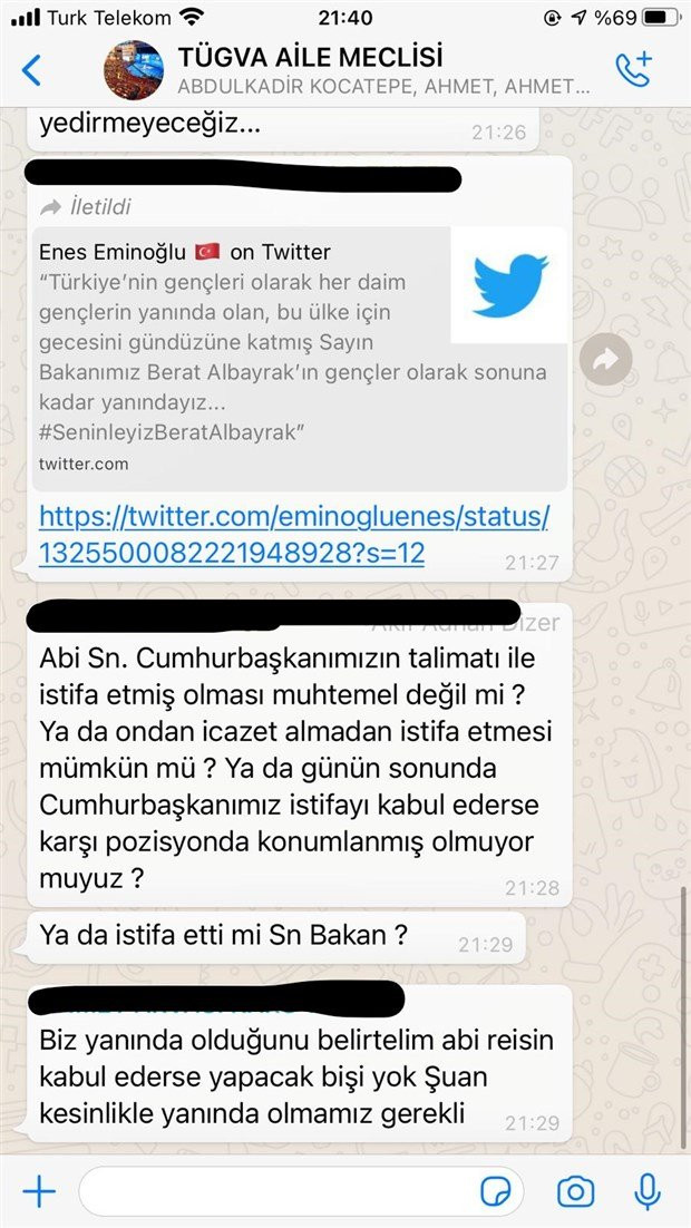 Berat Albayrak'ın istifası TÜGVA'nin Whatsapp grubunu böyle sallamış: İşte o gün konuşulanlar! - Resim : 1