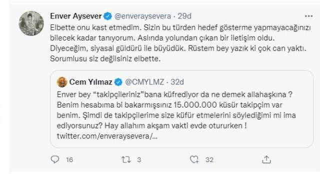 Cem Yılmaz ve Enver Aysever birbirine girdi, Aysever Twitter hesabını gizledi! - Resim : 7