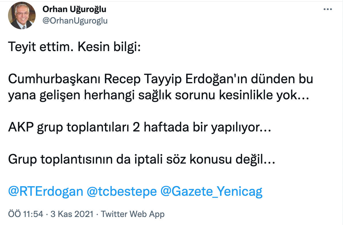 'Teyit ettim, kesin bilgi' dedi, Erdoğan'ın sağlık durumu hakkında bilgi verdi - Resim : 1