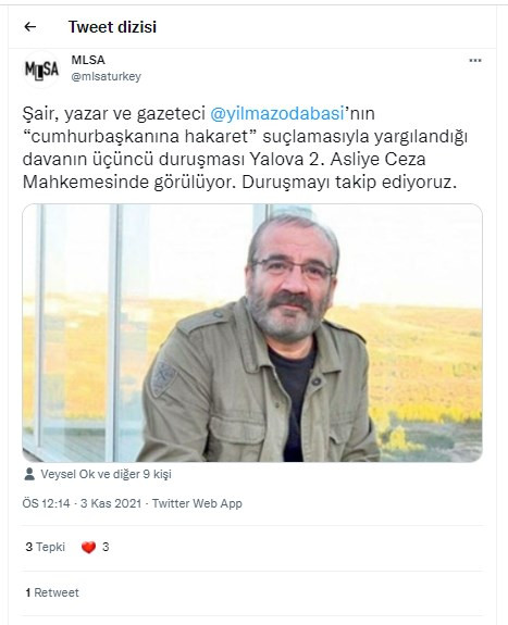 Şair ve yazar Yılmaz Odabaşı'na 'Cumhurbaşkanına hakaret'ten hapis cezası - Resim : 1