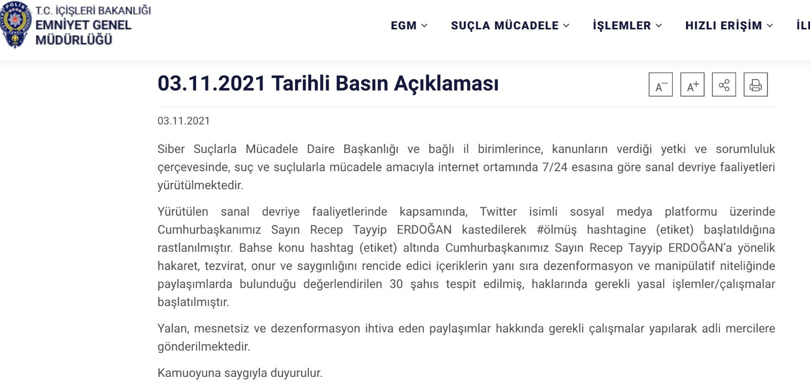 EGM 'ölmüş' paylaşımlarının peşine düştü: 30 kişi hakkında işlem başlatıldı - Resim : 1