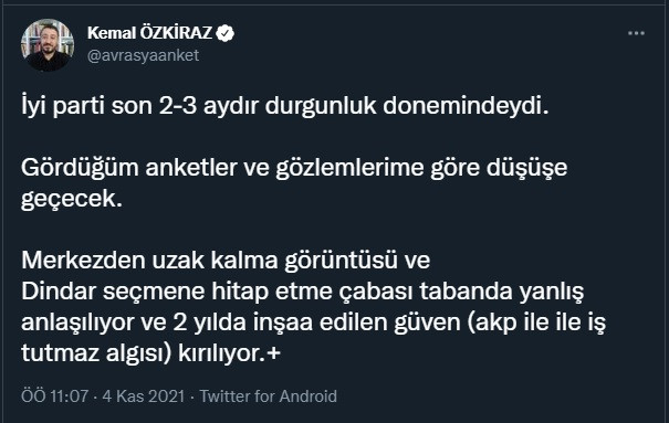 Kemal Özkiraz'dan İYİ Parti'ye kötü haber: Gördüğüm anketler ve gözlemlerime göre... - Resim : 1