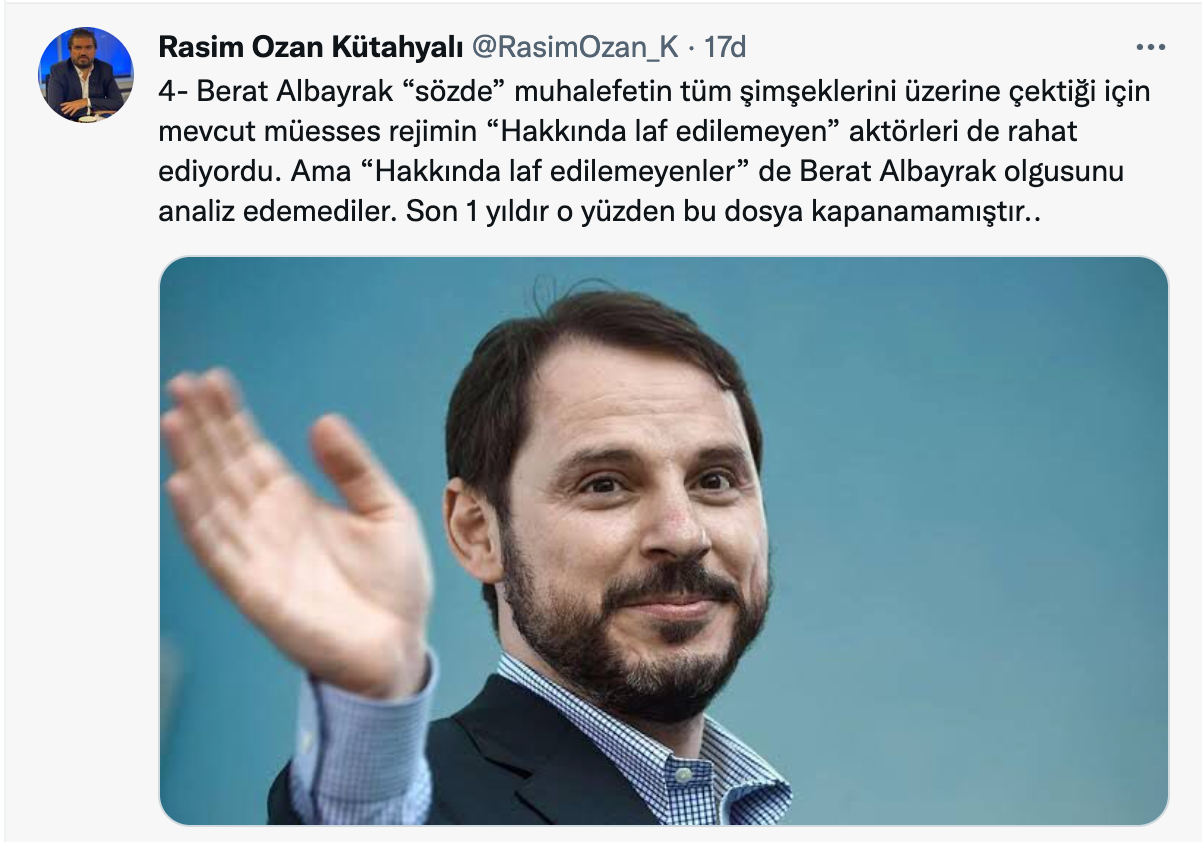 Rasim Ozan Kütahyalı'dan Berat Albayrak tweetleri: 'Dosya 1 yıldır kapanmadı' - Resim : 1