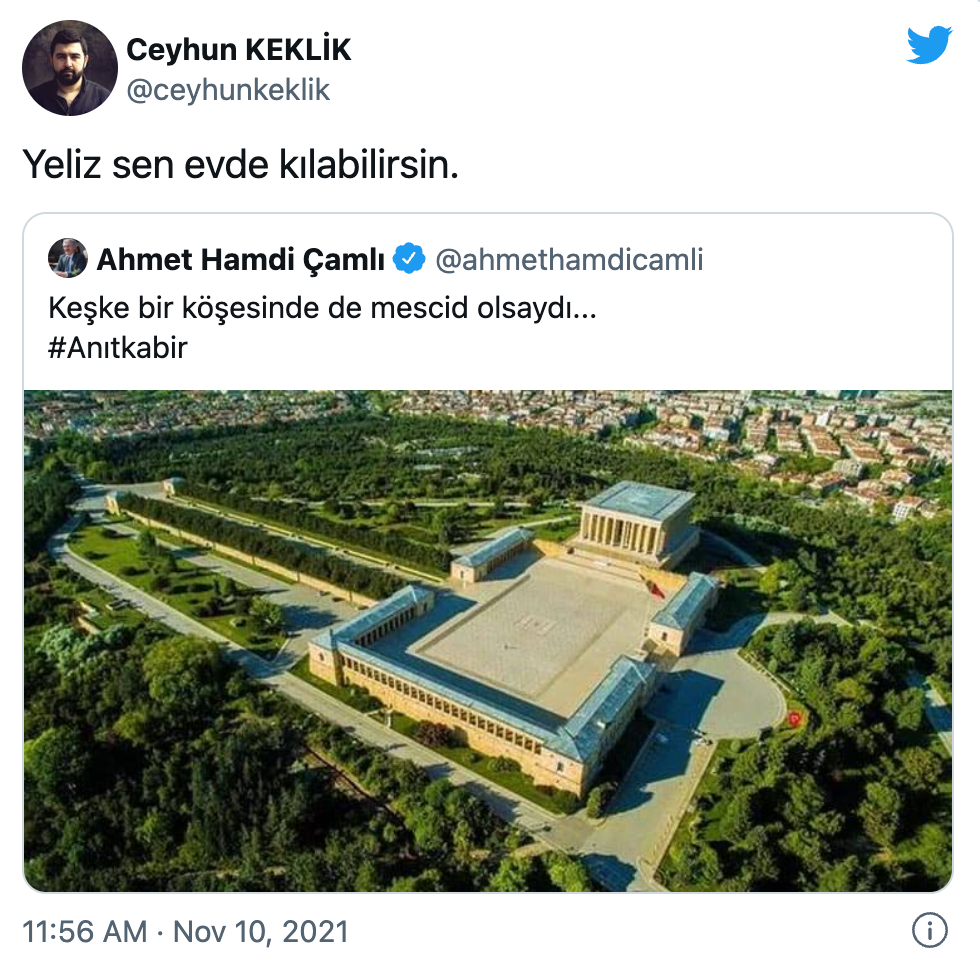 Anıtkabir’e mescit isteyen AKP’li Ahmet Hamdi Çamlı'ya yanıt geldi: 'Sen evde kılabilirsin Yeliz' - Resim : 1