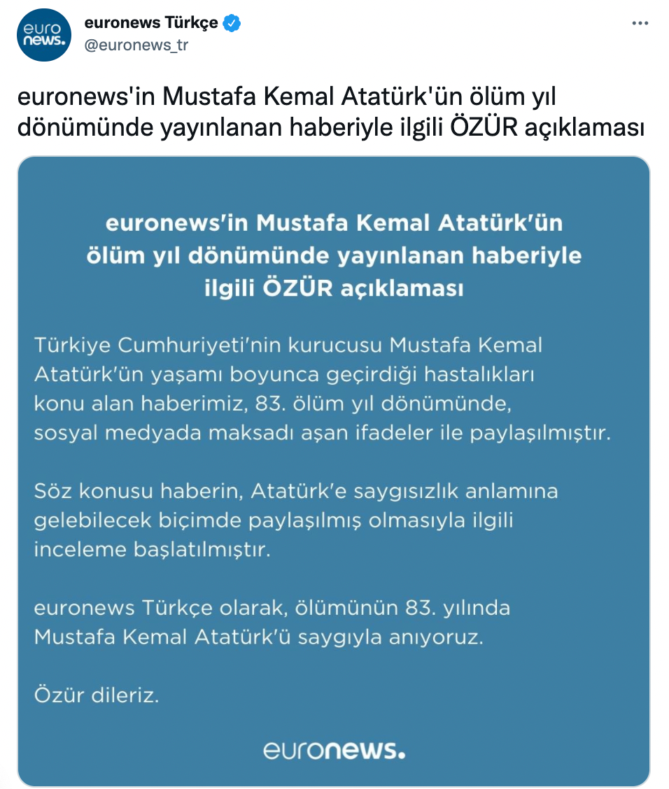 Tepki çeken Atatürk haberini silip özür dilediler: Euronews Türkçe bu ifadeleri neden kullandı? - Resim : 2
