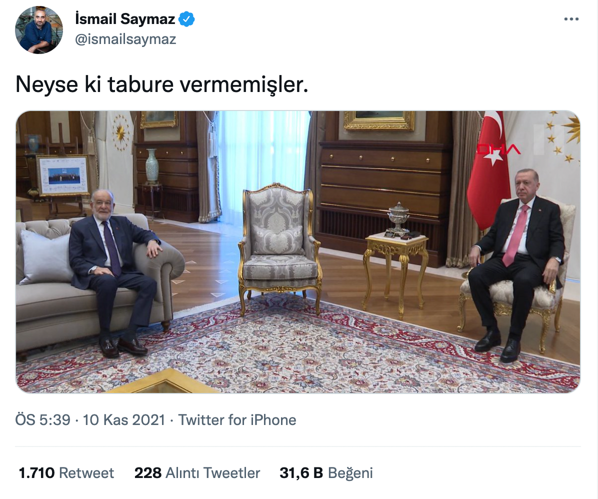 Erdoğan - Karamollaoğlu görüşmesine 'koltuk' damga vurdu: Oturma düzeni nasıl yorumlandı? - Resim : 1