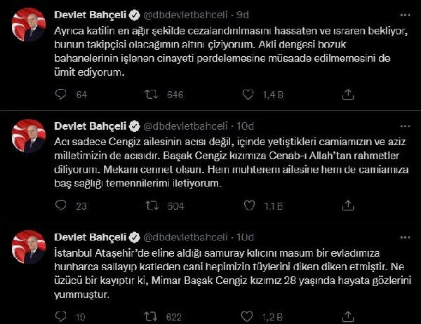 Devlet Bahçeli'den Başak Cengiz'in katledilmesi hakkında açıklama: 'Takipçisi olacağım' - Resim : 1