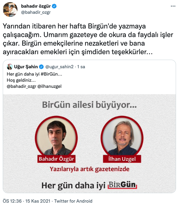 Uğur Şahin yeni köşe yazarlarını açıkladı: 2 isim Birgün'de okuyucuları ile buluşacak - Resim : 1