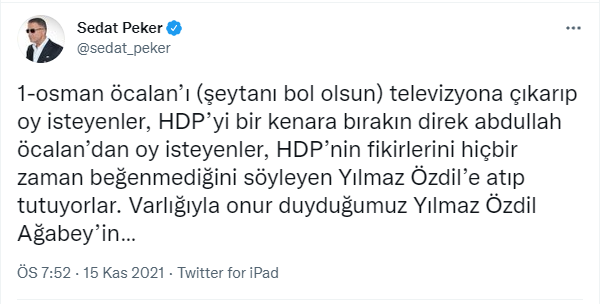 Sedat Peker'den Yılmaz Özdil'e destek! 'Osman Öcalan’ı televizyona çıkarıp oy isteyenler...' - Resim : 1