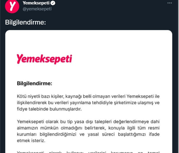 Yemeksepeti’nden siber saldırı açıklaması: Fidye istediler! - Resim : 1