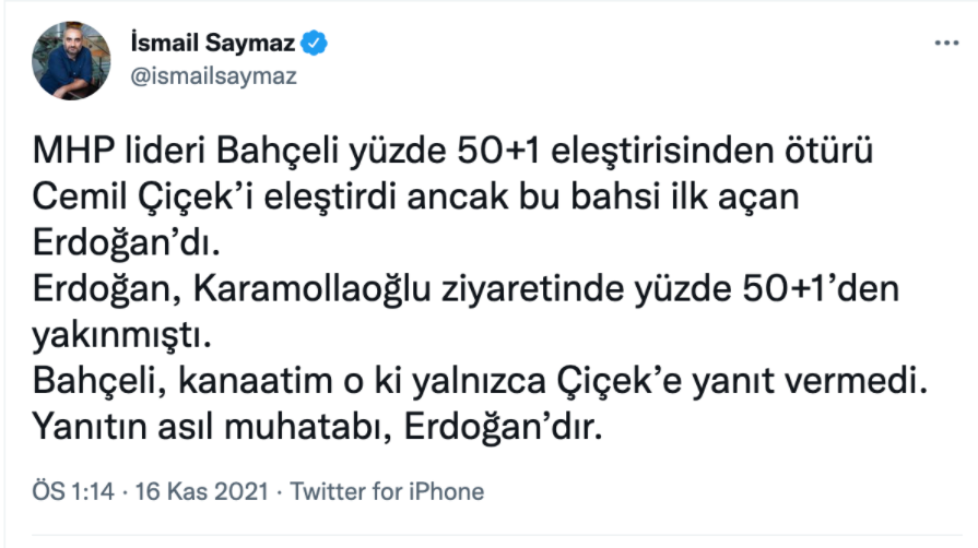 'Bahçeli'nin yanıtının asıl muhatabı Erdoğan' - Resim : 1