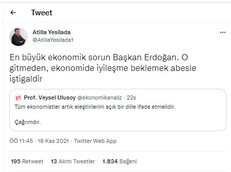 Ekonomist Atilla Yeşilada: 'En büyük ekonomik sorun Başkan Erdoğan' - Resim : 1