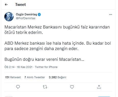 Özgür Demirtaş: Macaristan Merkez Bankasını tebrik ederim - Resim : 1