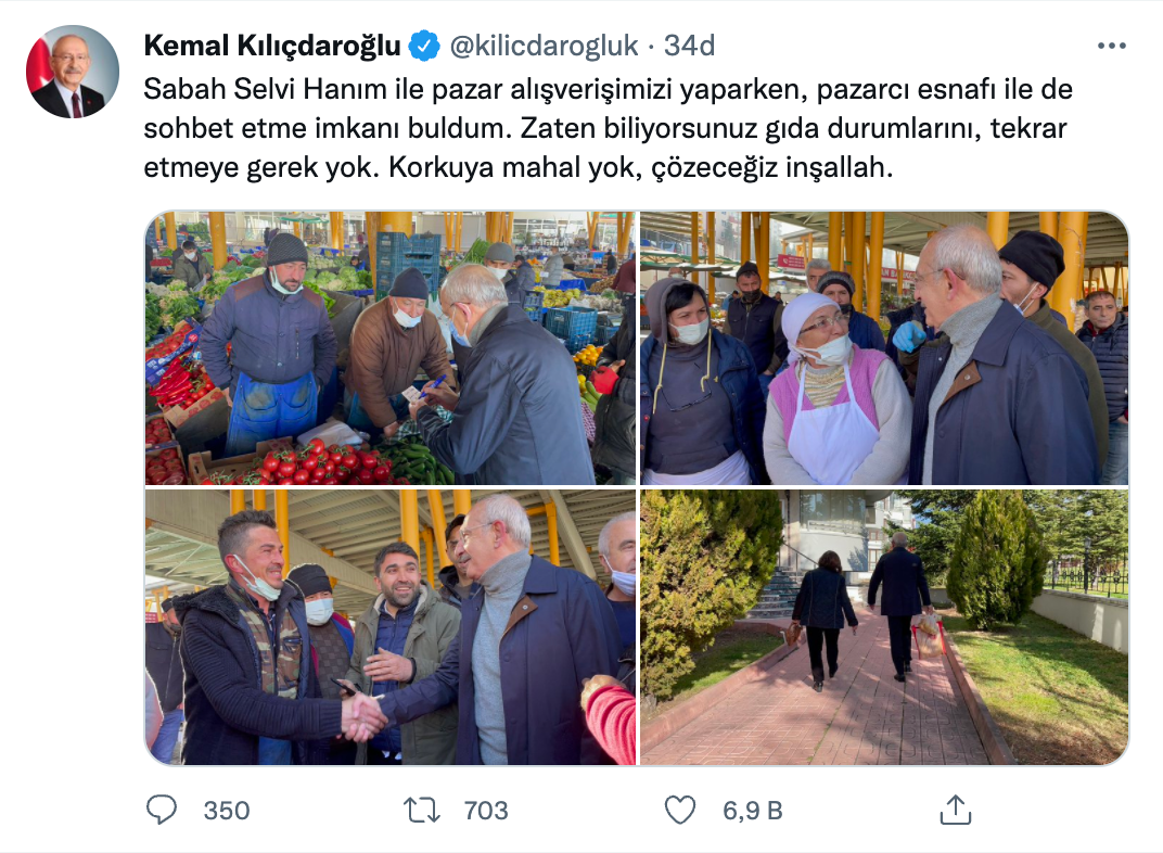 Kılıçdaroğlu çifti pazar alışverişinde: 'Korkuya mahal yok, çözeceğiz inşallah' - Resim : 1