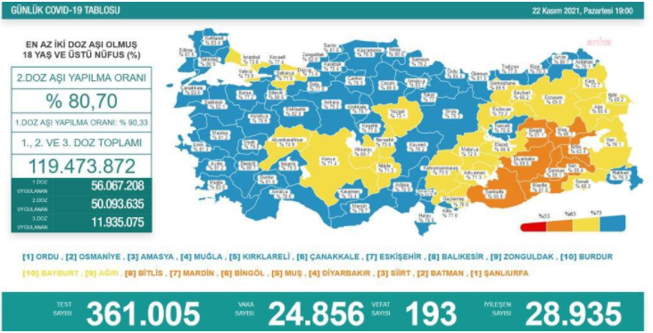 Türkiye'de koronavirüsten 193 kişi daha hayatını kaybetti! 24 bin 856 yeni vaka var - Resim : 1