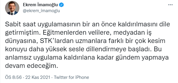 İmamoğlu'ndan sabit saat uygulaması tartışmaları hakkında yeni açıklama - Resim : 1