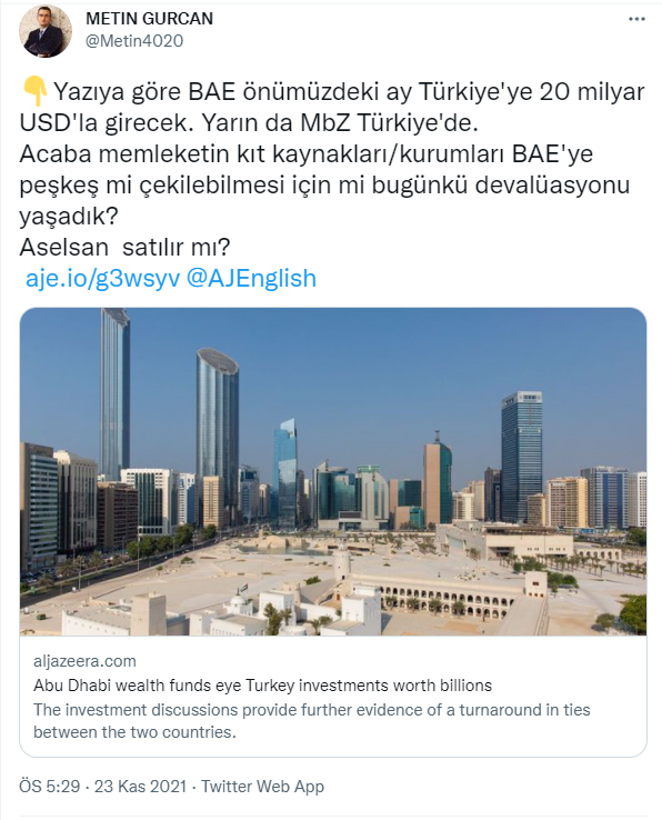 Gerçek mi manipülasyon mu: Sosyal medyada çok konuşulan 'BAE'den Türkiye'ye yatırım' iddiası - Resim : 1