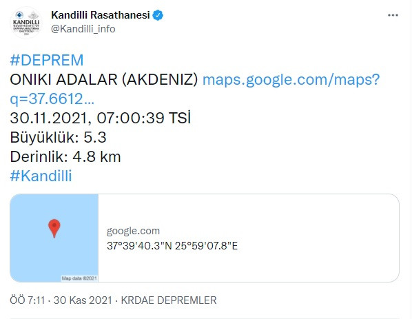 Akdeniz’de 5.3 büyüklüğünde deprem! - Resim : 1