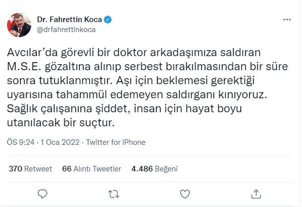 Fahrettin Koca: Sağlık çalışanına şiddet, insan için hayat boyu utanılacak bir suçtur - Resim : 1