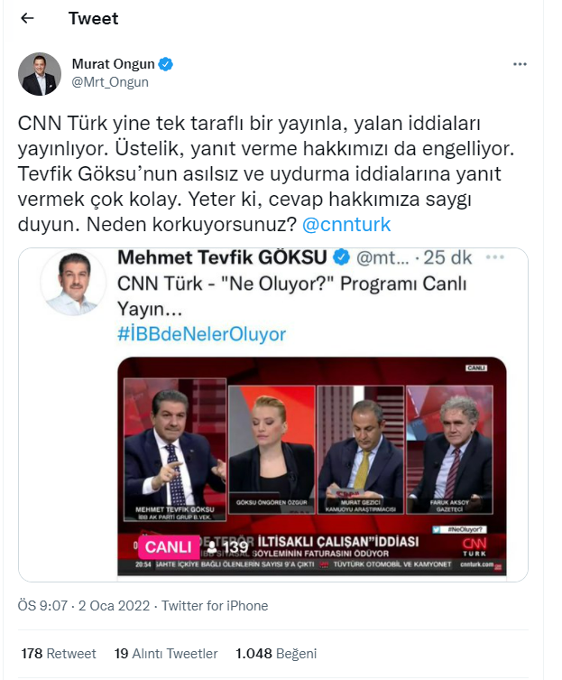 İBB Sözcüsü Murat Ongun'dan CNN Türk'e: Neden korkuyorsunuz? - Resim : 1