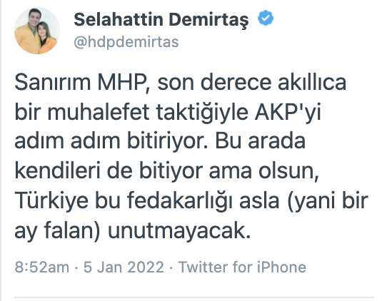 Selahattin Demirtaş: Sanırım MHP, son derece akıllıca bir muhalefet taktiğiyle AKP'yi adım atım bitiriyor! - Resim : 1