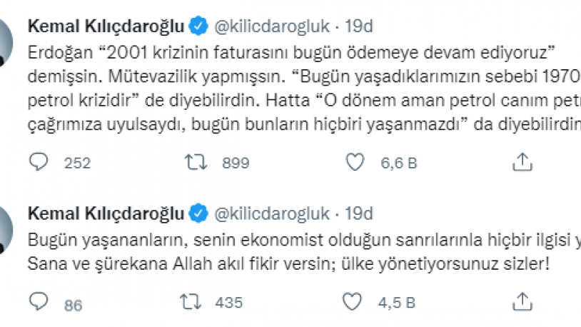 Erdoğan'ın '2001 krizinin faturasını bugün ödemeye devam ediyoruz' sözlerine Kılıçdaroğlu'ndan yanıt - Resim : 1