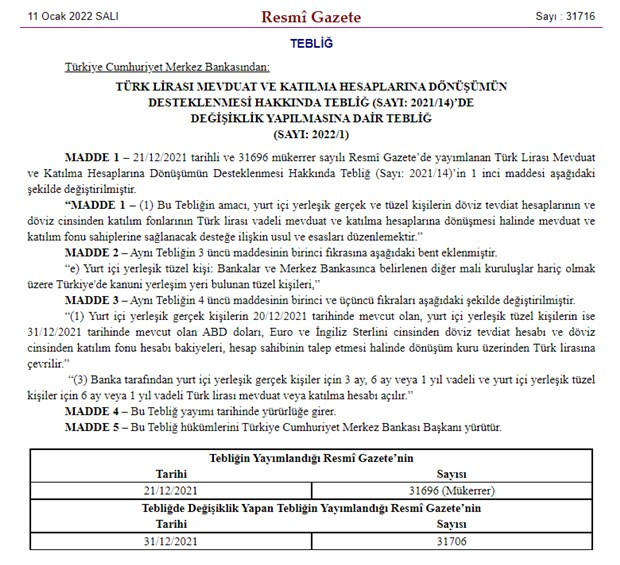 Döviz hesaplarının TL mevduata dönüşüm esaslarında değişiklik - Resim : 1