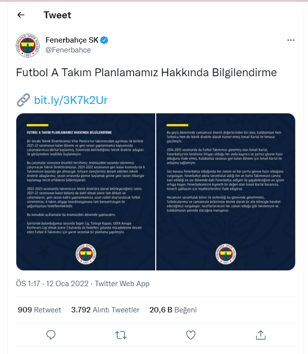 Fenerbahçe'den İsmail Kartal kararının detaylarını duyurdu - Resim : 1