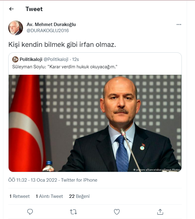 Mehmet Durakoğlu'ndan Süleyman Soylu'ya: Kişi kendin bilmek gibi irfan olmaz - Resim : 1