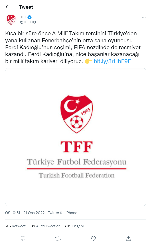 Ferdi Kadıoğlu, resmen A Milli Takım'da: Gelişmeyi TFF duyurdu - Resim : 1