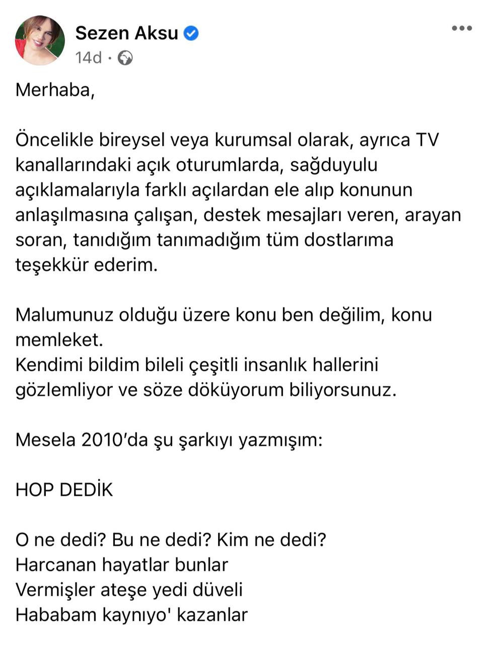 Sezen Aksu, sessizliğini bozdu; şarkı sözleri ile yanıt verdi: 'Konu ben değilim, konu memleket' - Resim : 1