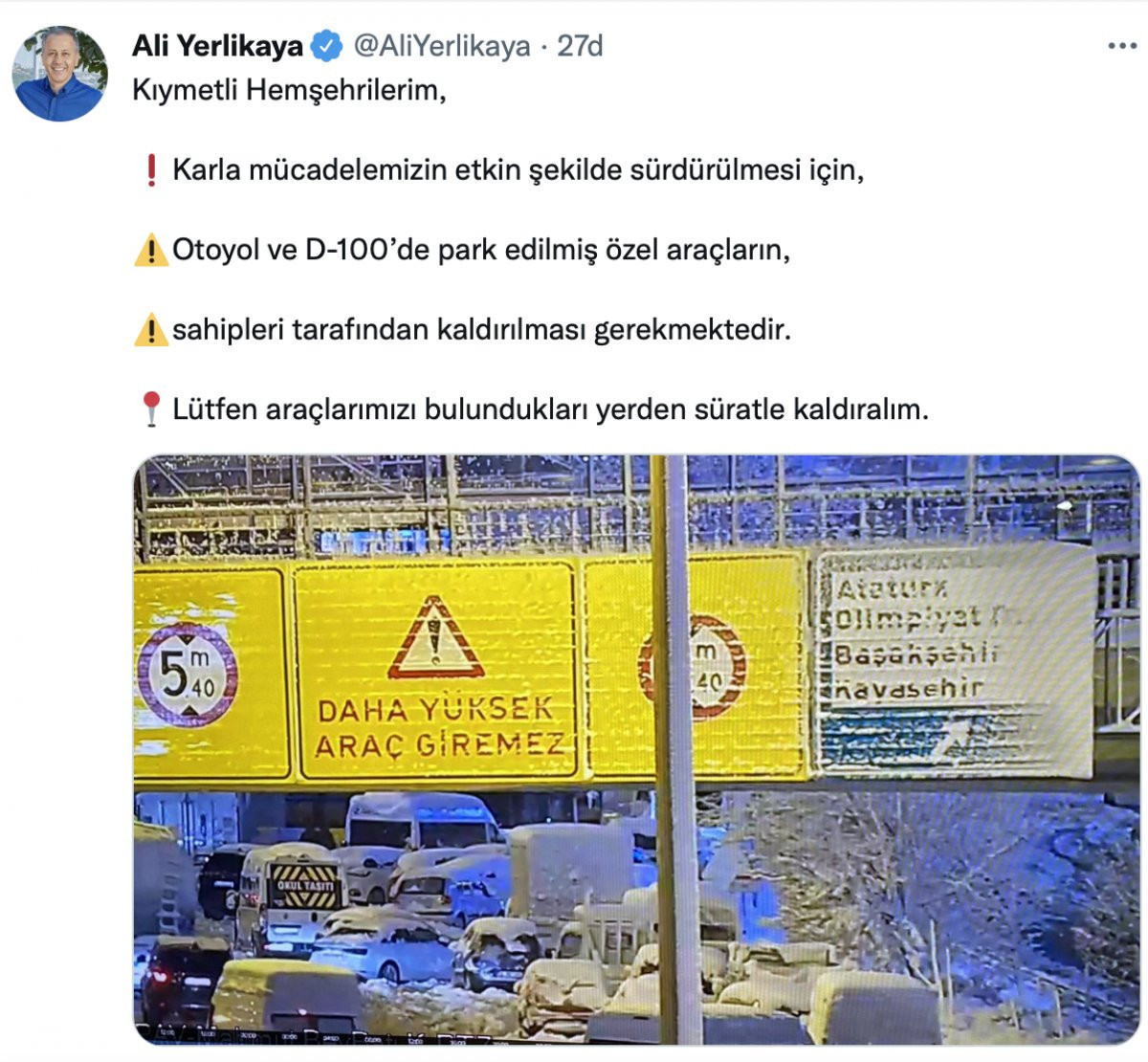 İstanbul Valiliği'nden park uyarısı: Otoyol ve TEM'den araçlarınızı kaldırın - Resim : 1