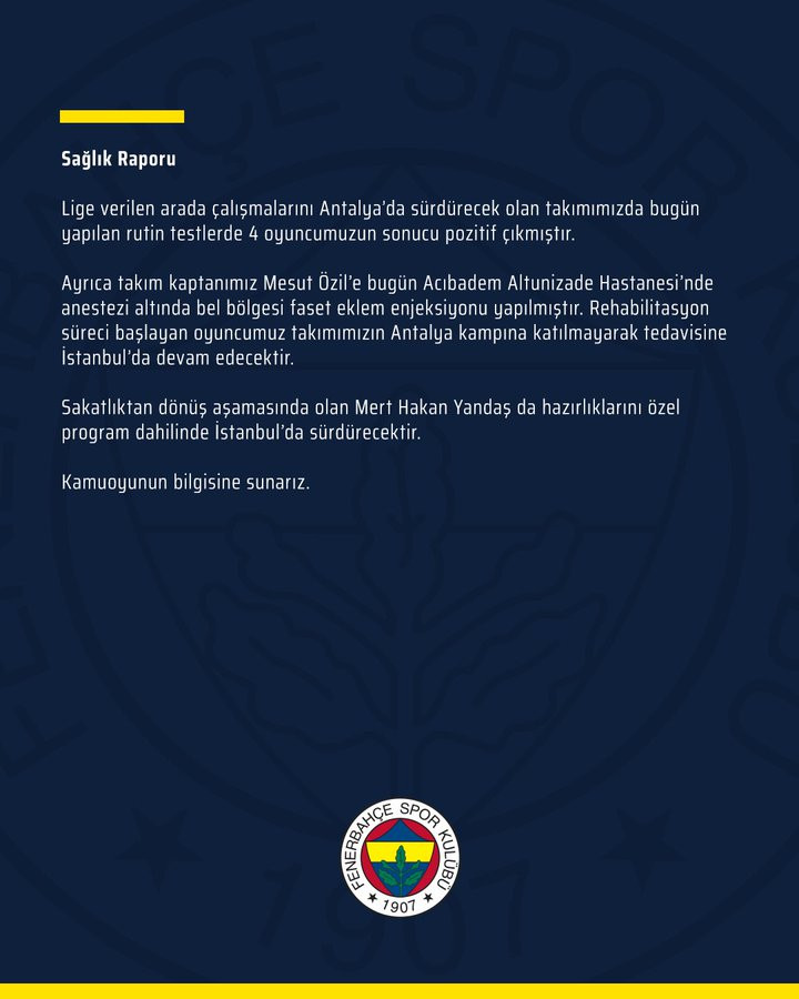 Fenerbahçe'de 4 futbolcu koronavirüse yakalandı - Resim : 1