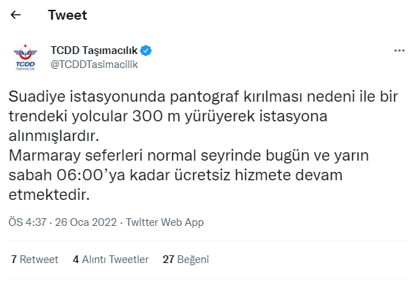 Ulaştırma Bakanlığı'na bağlı Marmaray'da arıza: Yolcular duraklara yürüyerek ulaştı - Resim : 1