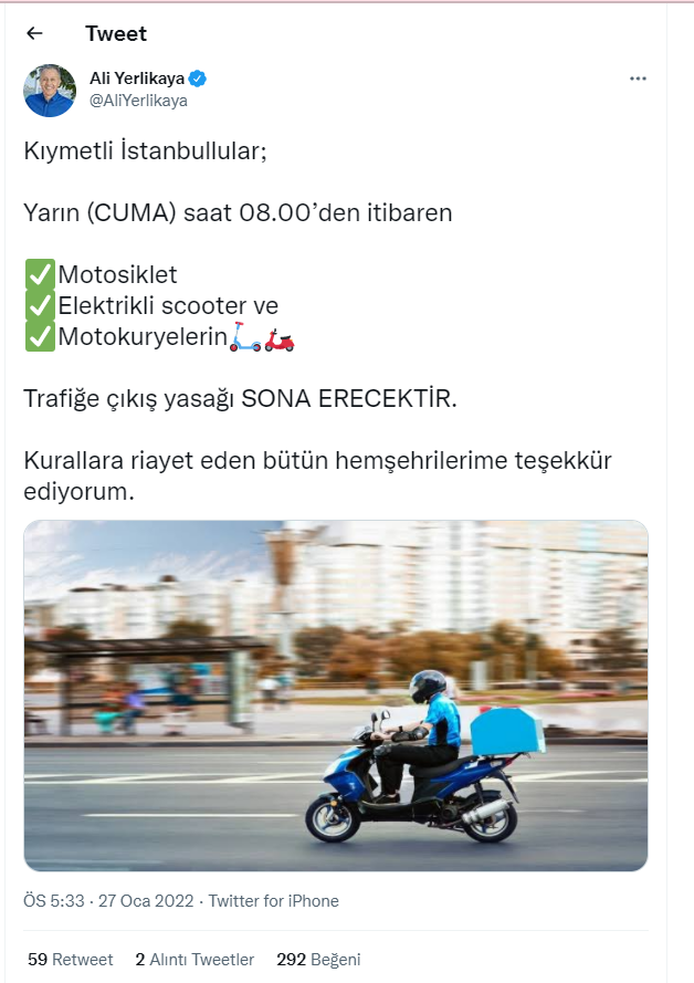 Motokurye yasağı ne zaman kalkacak? İstanbul Valisi Yerlikaya açıkladı - Resim : 1