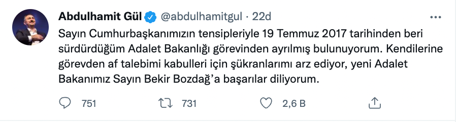 Yine gece yarısı kararnamesi: Adalet Bakanı Abdulhamit Gül istifa etti, yerine Bekir Bozdağ atandı! - Resim : 1