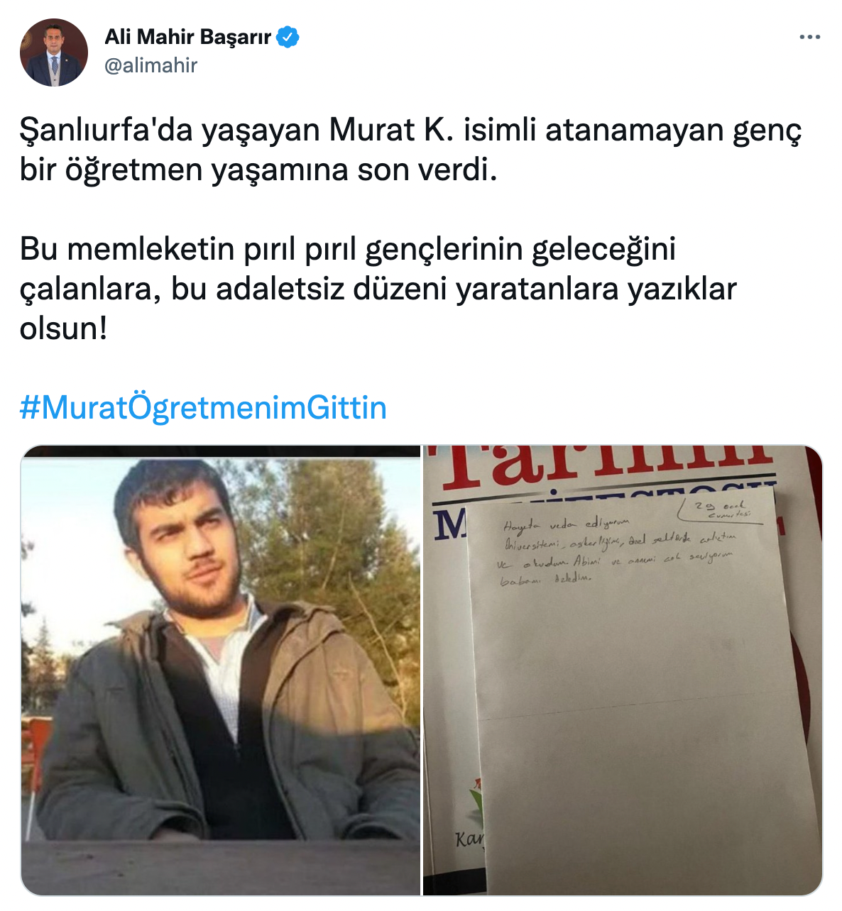 Ataması yapılmayan Murat öğretmen intihar etti: 'Bu adaletsiz düzeni yaratanlara yazıklar olsun' - Resim : 1