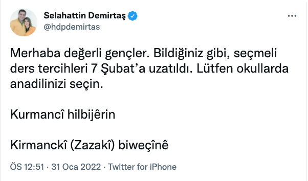 Demirtaş'tan seçmeli ders çağrısı - Resim : 1